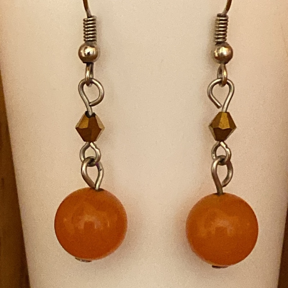 Orange and Silvertone Dangle Drop Earrings
